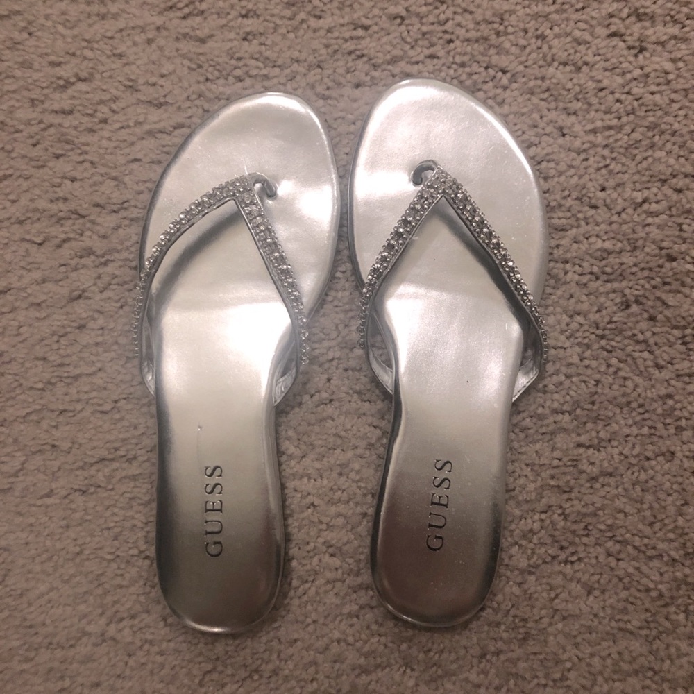 Silver Guess flip flops